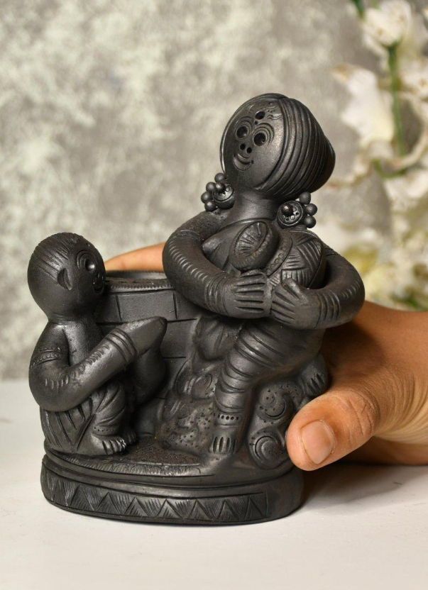 Terracotta Mother and Child Sculpture - Decorative Home Decor Figurine by Hublit Lighting Pvt Ltd